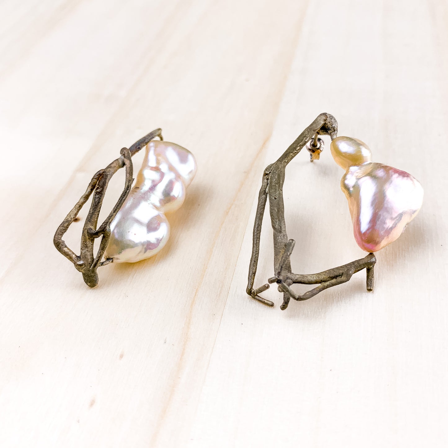 Crystalline creature Earrings with baroque pearls